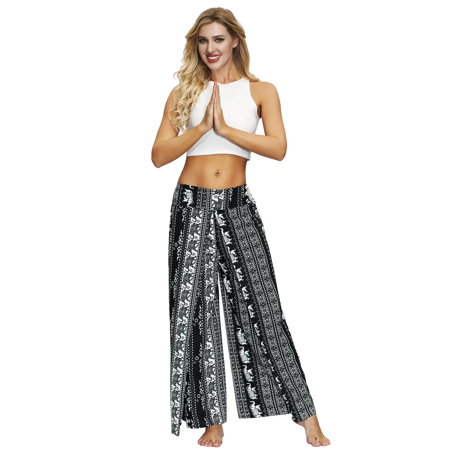 

2021 New Women Yoga Leggings Yoga Pants Polyester Elastic Women Casual Loose Yoga Trousers Baggy Boho Jumpsuit Harem Pants