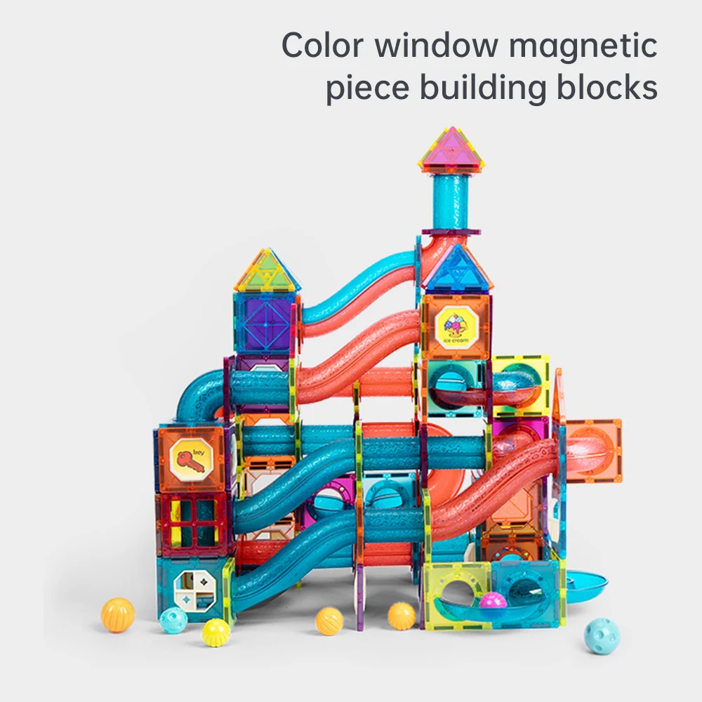 

Kids Magnetic Building Blocks Sheet Slide Ball Magnet Blocks Model Toys for Children Track Assembly Toy Designer Boys Girls Gift