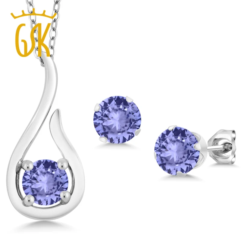 Набор ювелирных изделий из танзанита круглые серьги с подвеской серебра 925 пробы