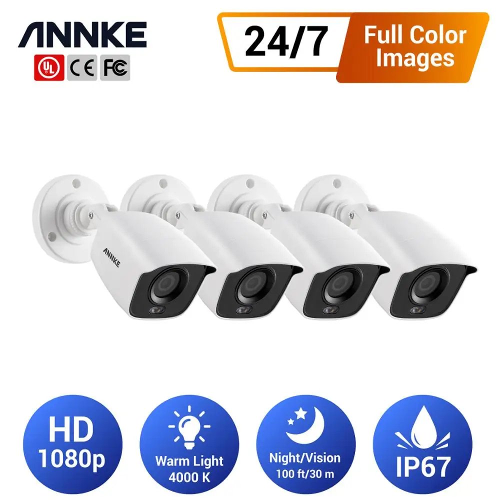 

ANNKE 4 шт. 1080p полноцветная камера наблюдения ночного видения s для 2MP TVI DVR системы видеонаблюдения IP67 комплект наружной и внутренней камеры