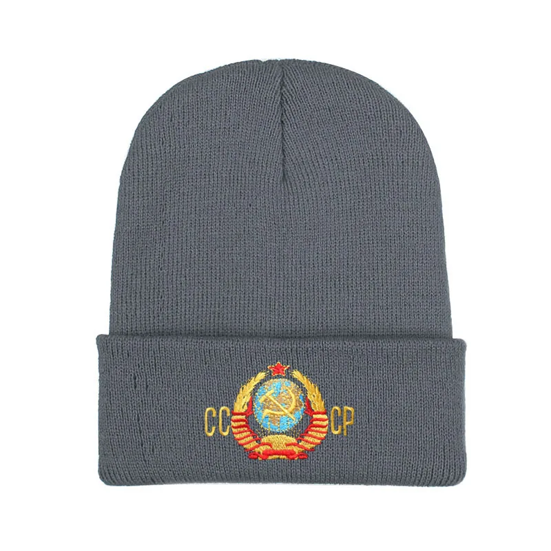 Вышивка CCCP мужская вязаная шапка Skullies зимние вязаные шапочки для мужчин двухслойная теплая шапка шапки для мальчиков лыжные кости