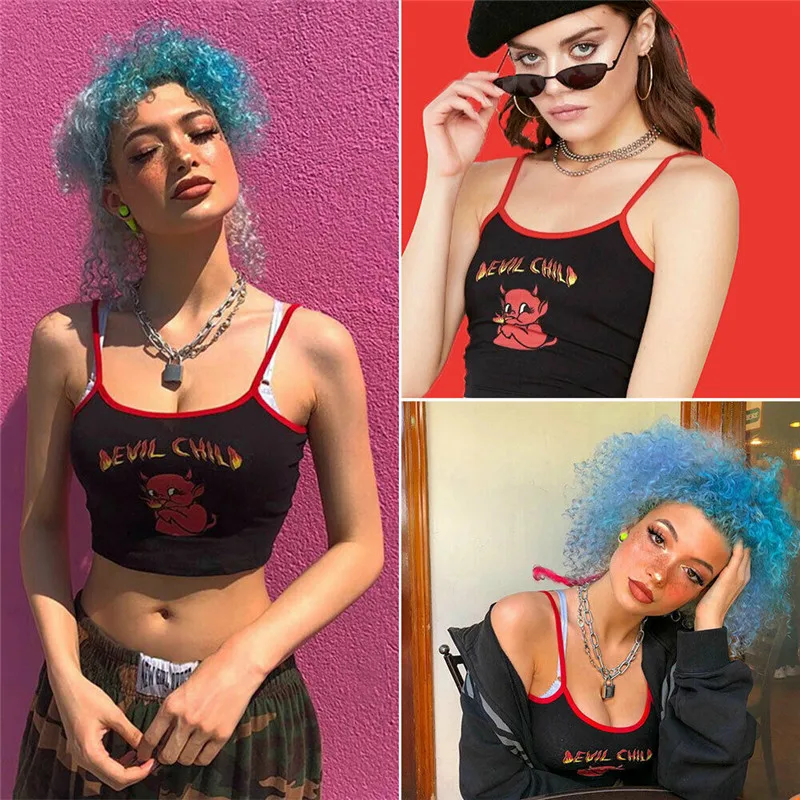 Женский короткий топ Vadim с принтом дьявола на Хэллоуин повседневный жилет летняя