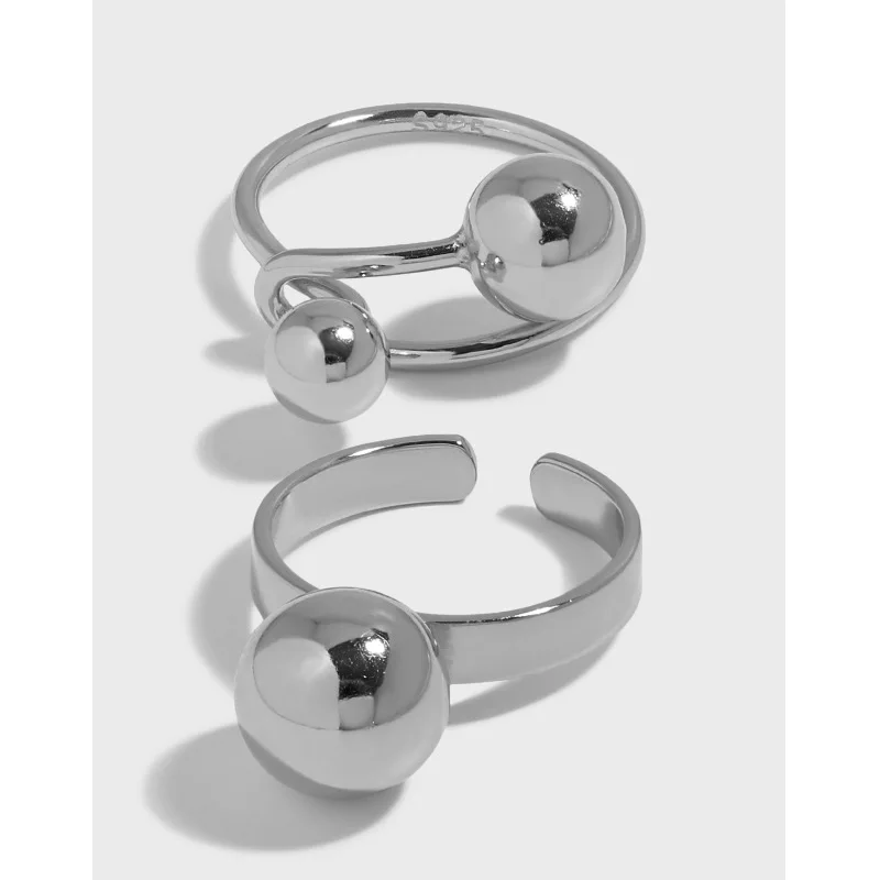 

New 2022 Real 925 Sterling Silver Glossy Ball Rings For Women Fine Jewelry Adjustable Woman's Ring Gold Color Accessories