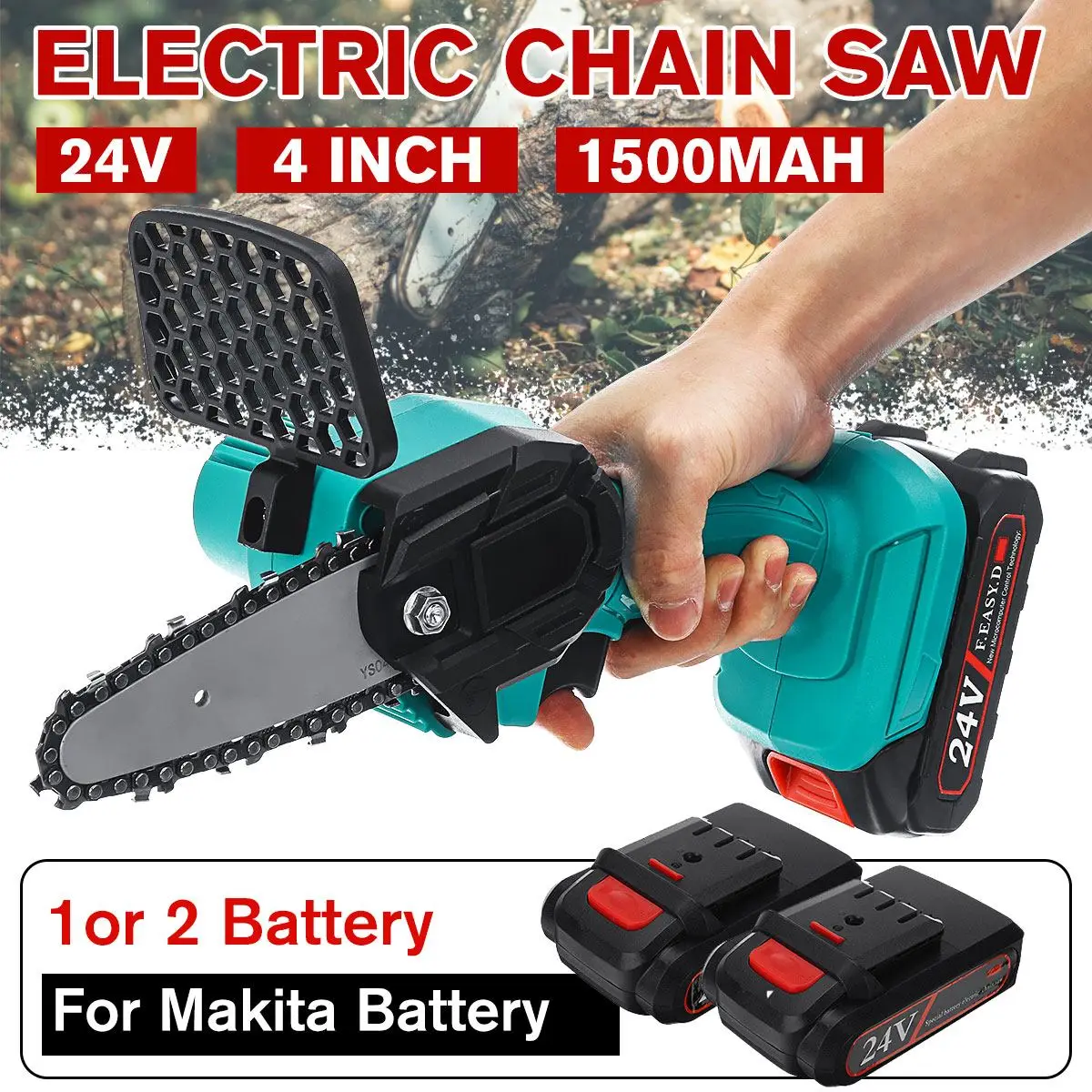 

Drillpro 24V Mini Electric Chain Saw Cordless One-handed Woodworking Pruning Rechargeable Saws Garden Tool+1 or 2 pcs Battery