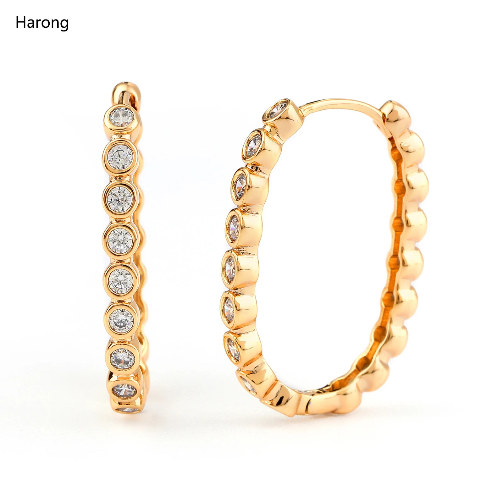

Harong 585 Rose Gold Hoop Earrings Girl Vintage Jewelry Weddings Cute Copper Creative Natural Zircon Round Earring Women Gift