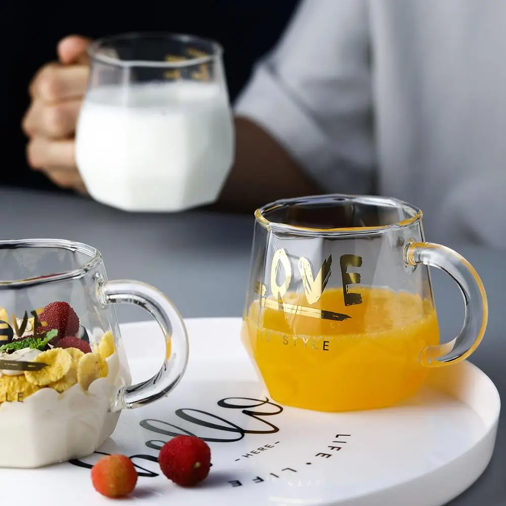 Толстые стеклянные молочные кружки кофейные для завтрака бытовые термостойкие