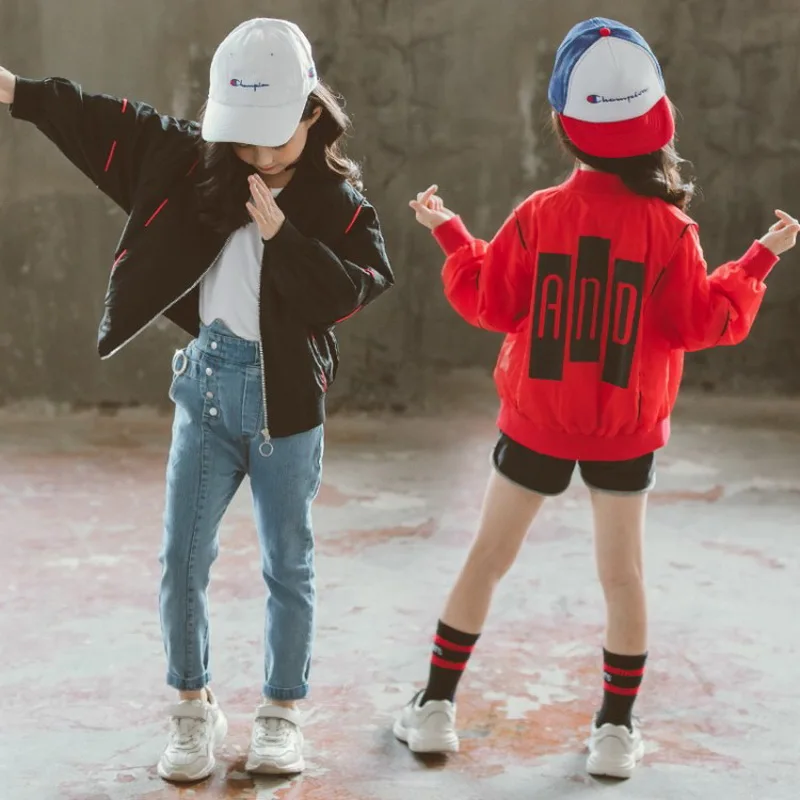Коллекция 2019 года осенняя куртка с буквенным принтом для маленьких девочек