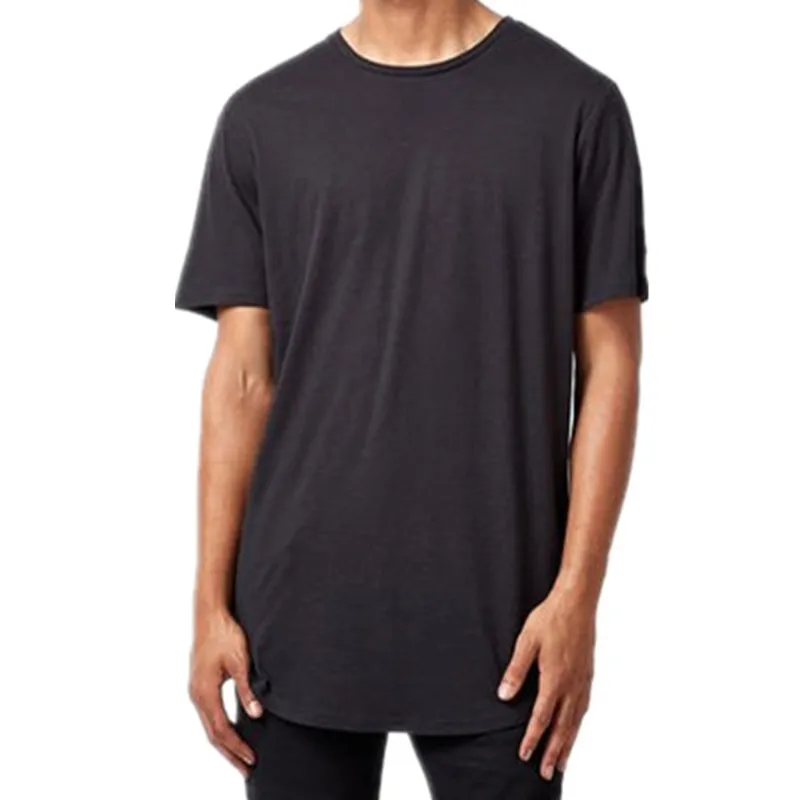 Для мужчин улица фигурным низом негабаритных Длинная черная футболка|Мужские