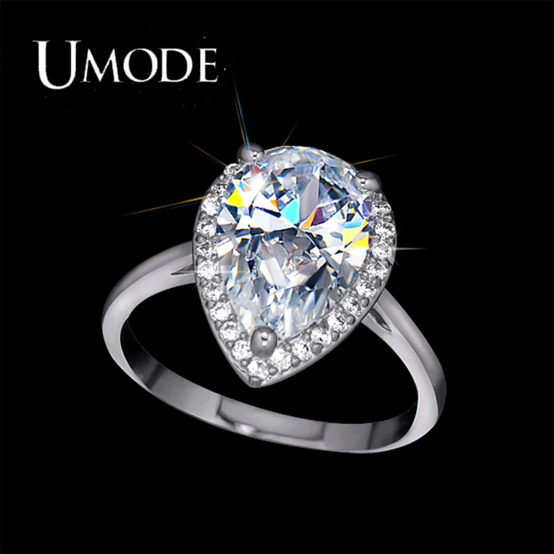 UMODE Обручальные кольца с белой позолотой большим искусственным бриллиантом 4