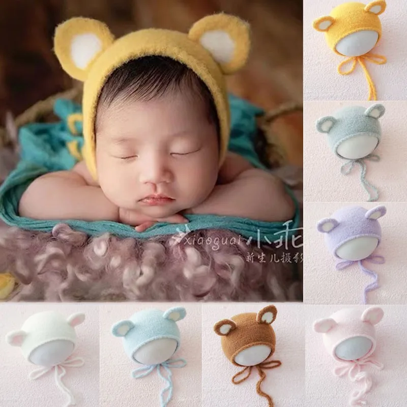 ❤️CYMMHCM Newborn Photography Props Accessories Cute Ear Hat Baby Photo Props Studio Infant Shoot Knit Cap