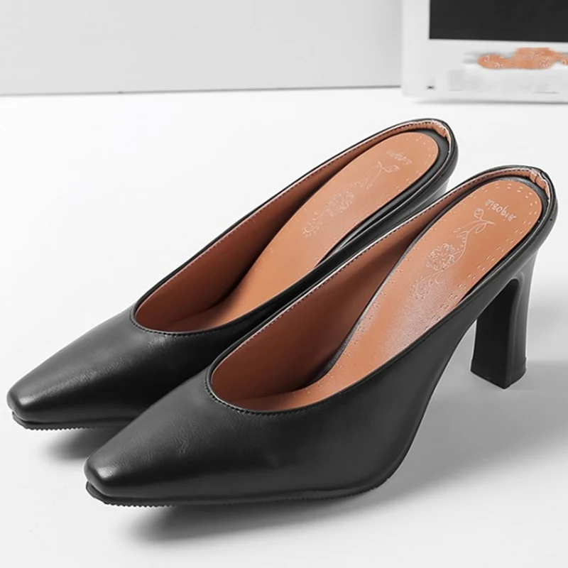 Мюли женские на высоком каблуке пикантные сандалии брендовые дизайнерские