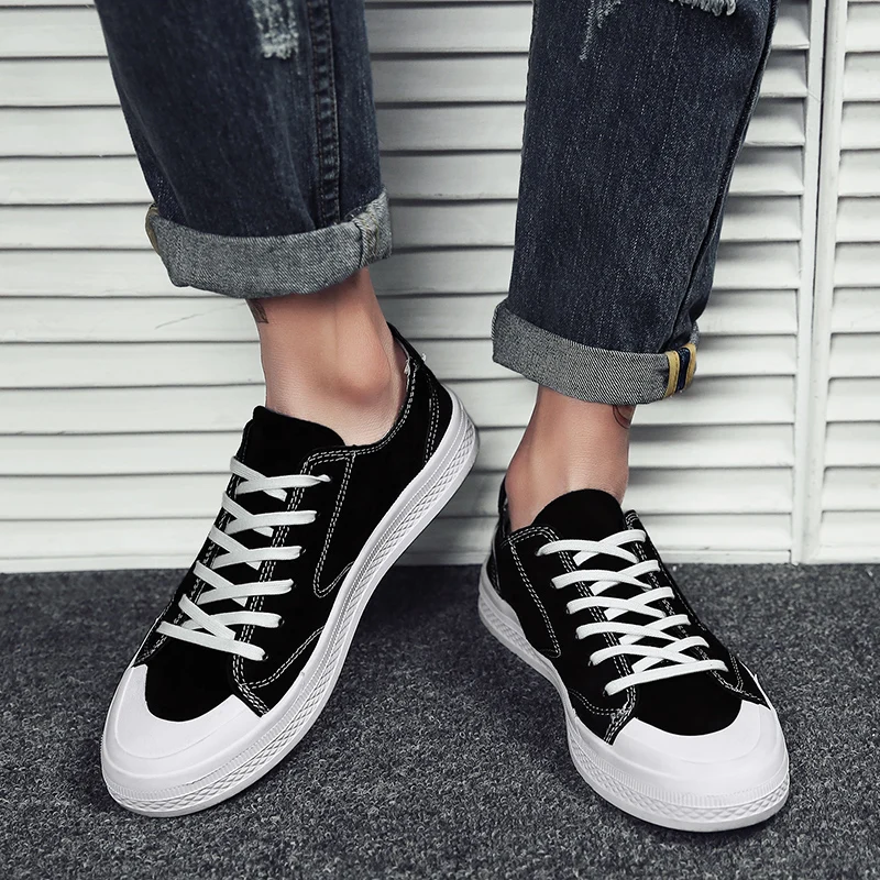

Spring Men Casual Shoes Brand Fashion Black White Sneakers Men Leather Breathable Soft Walking Footwear New