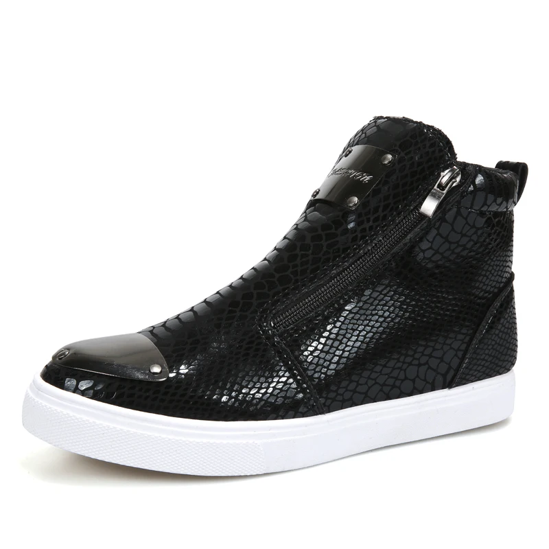 

Men's Hot Fashion Western Style Golden Slip-on High Top Sneakers Men Autumn Zipper Streetwear Platform Man Shoes Casual Sneakers