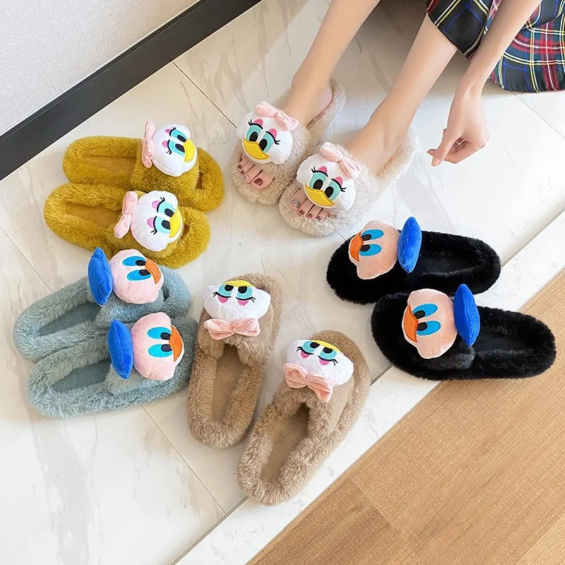 

Disney children's cartoon Donald Duck boys girls men and women cotton-soled slippers home shoes plus velvet warm slippers