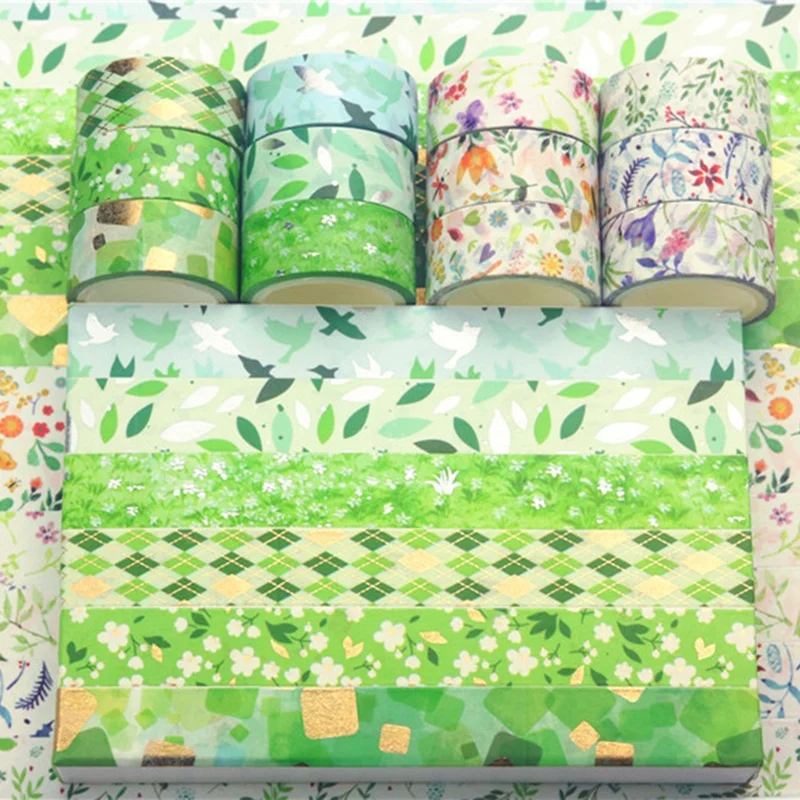 

12PC Spring Decoration Flowers Leaves Bowknot Masking Washi Tape Set for DIY Journal Scrapbooking Stickers Cute Stationery