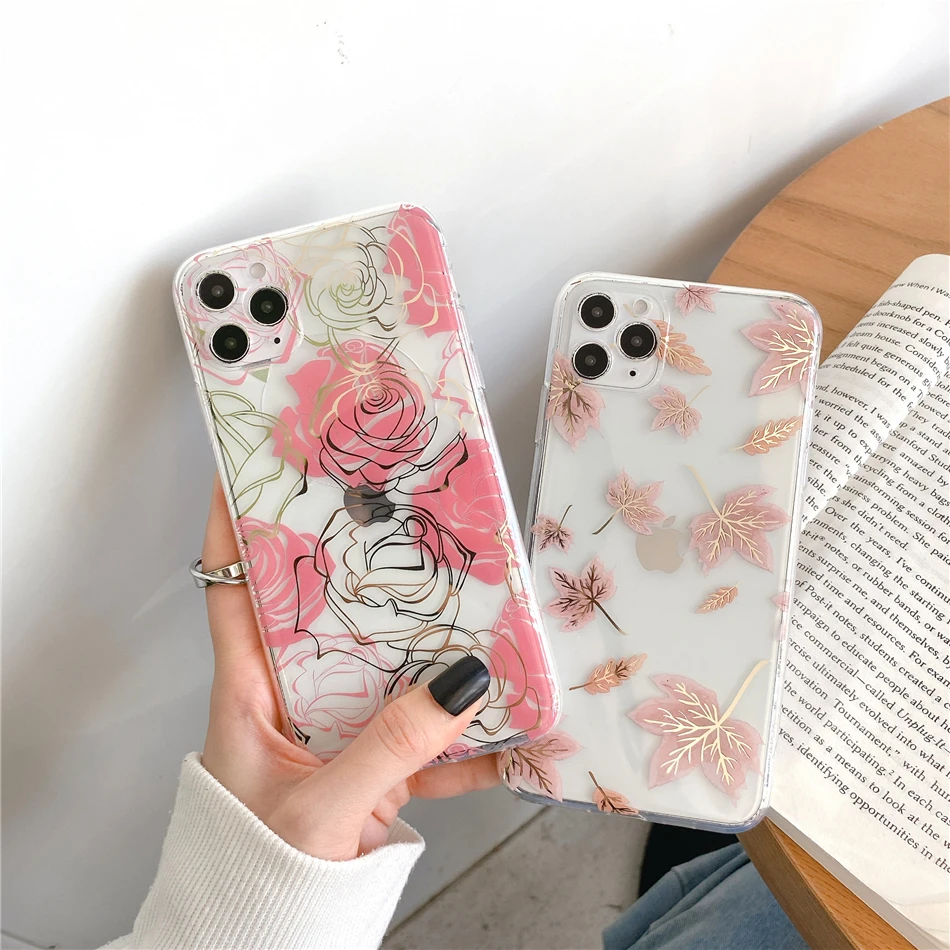 Кленовый золотой чехол для iPhone X XR XS 11 12 Pro Max 6 7 8 Plus SE 2020 прозрачный накладка