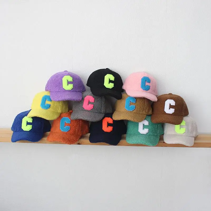 

Children's Hats Autumn Winter Casual Boys Girls Lambswool C Letter Baseball Cap 2021 New Peaked Cap