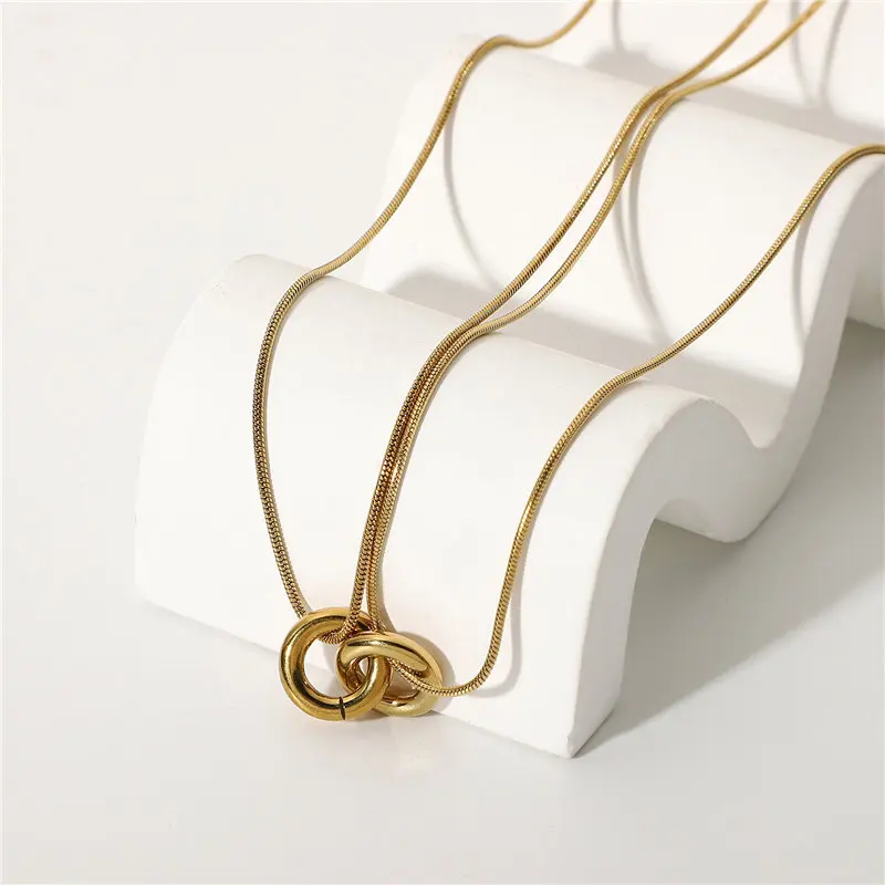 

HelloLook Double Circle Ring Necklace for Couples Gold Stainless Steel Choker Necklace Collar Statement Jewelry