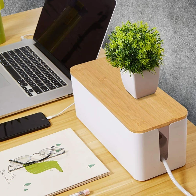 barato 2 Caixa De Armazenamento De Cabo Grande Caixa De Organizador De Cabo Com Tampa De Bambu Para Esconder A Gestão De Fios De Cabos Desarrumados