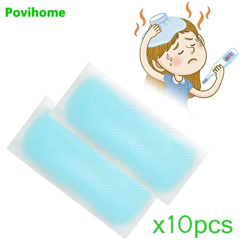 

10pcs Fever Down Medical Plaster Cooling Ice Gel Polymer Hydrogel Migraine Headache Pain Patch Heatstroke Anti Hot Relieve