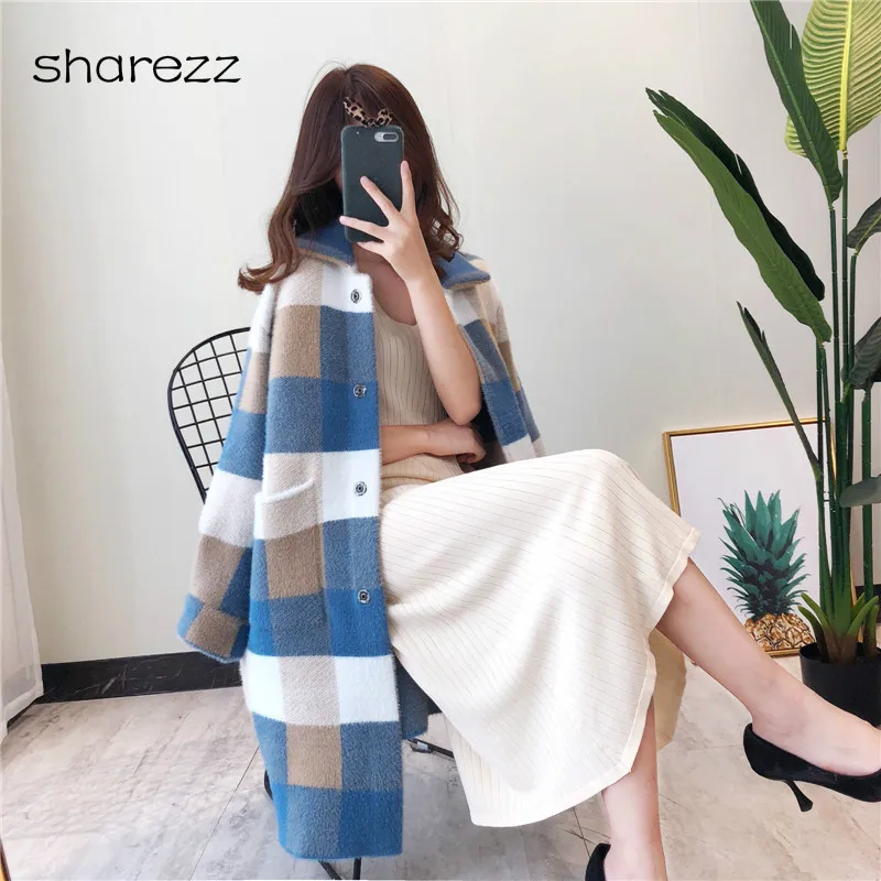 Осенне-зимний кашемировый решеточный свитер для женщин 2019 корейский длинный