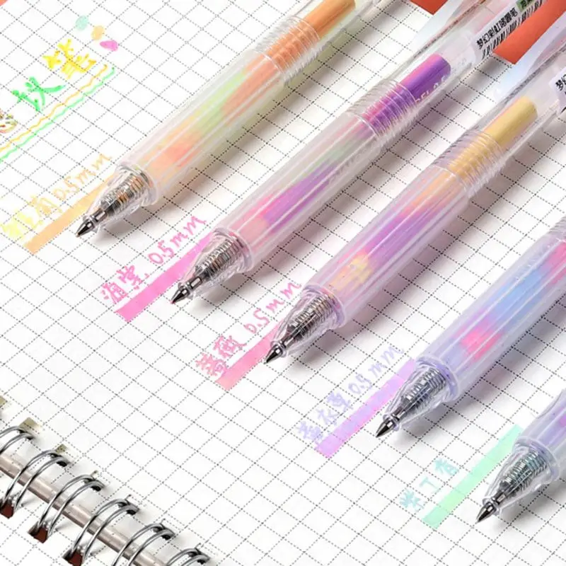 

5pcs Rainbow Gradient Color Gel Pen 0.5mm Marker Hook Line School Office Supply B85B