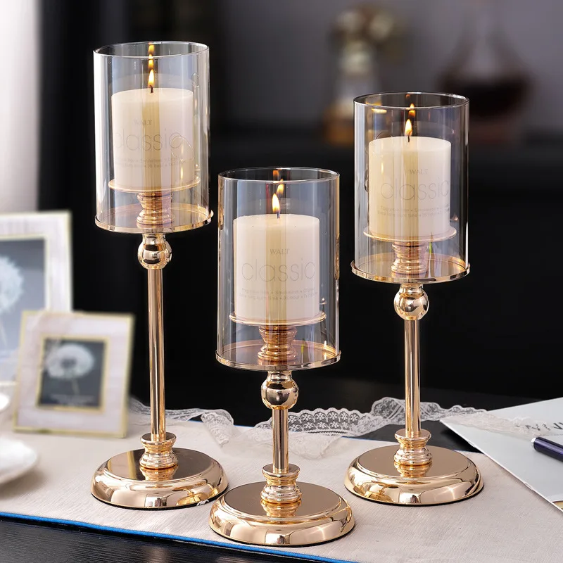 IMUWEN Candle Holder Delicate Glass Candlestick Romantic Table Centerpiece For Party Candle Holder Home Decor