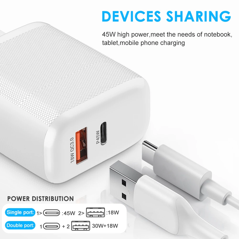 ELECTOP 45 Вт GaN Зарядное устройство USB C Быстрая зарядка для iPhone 13 12 iPad быстрое
