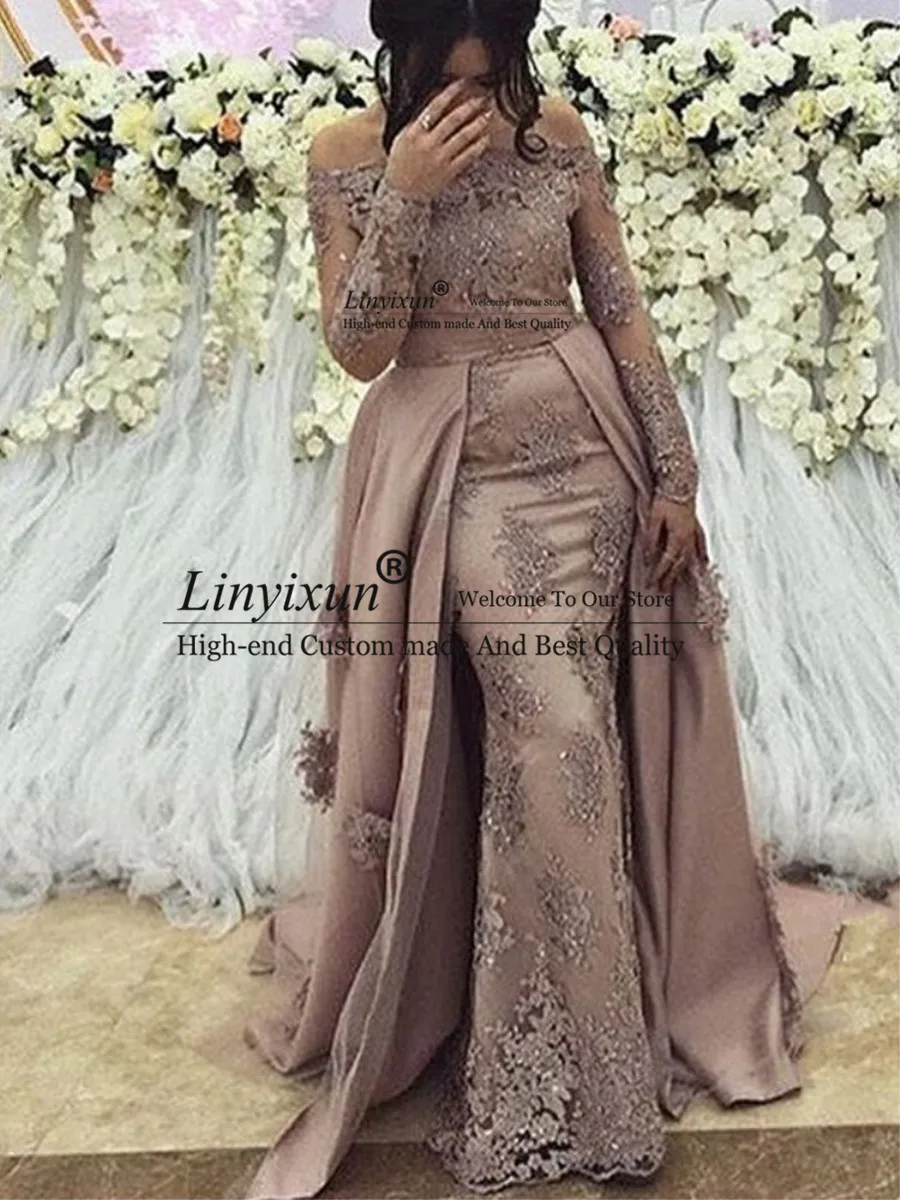 

Sexy Plus Size Arabic Muslim Long Sleeve Evening Dresses 2019 Elegant Women Formal Prom Dresses Gala Party Long Evening Gowns
