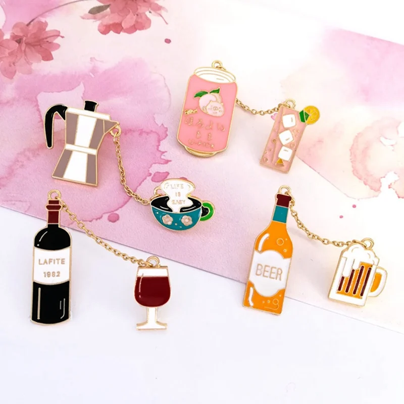 Мода Эмаль капля масла цепочка с брошью сплав булавки цепи красное вино пива