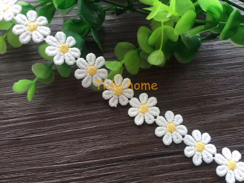 1 ярд белый милый цветок кружева растворимые Вышивка Кружева отделка молочного