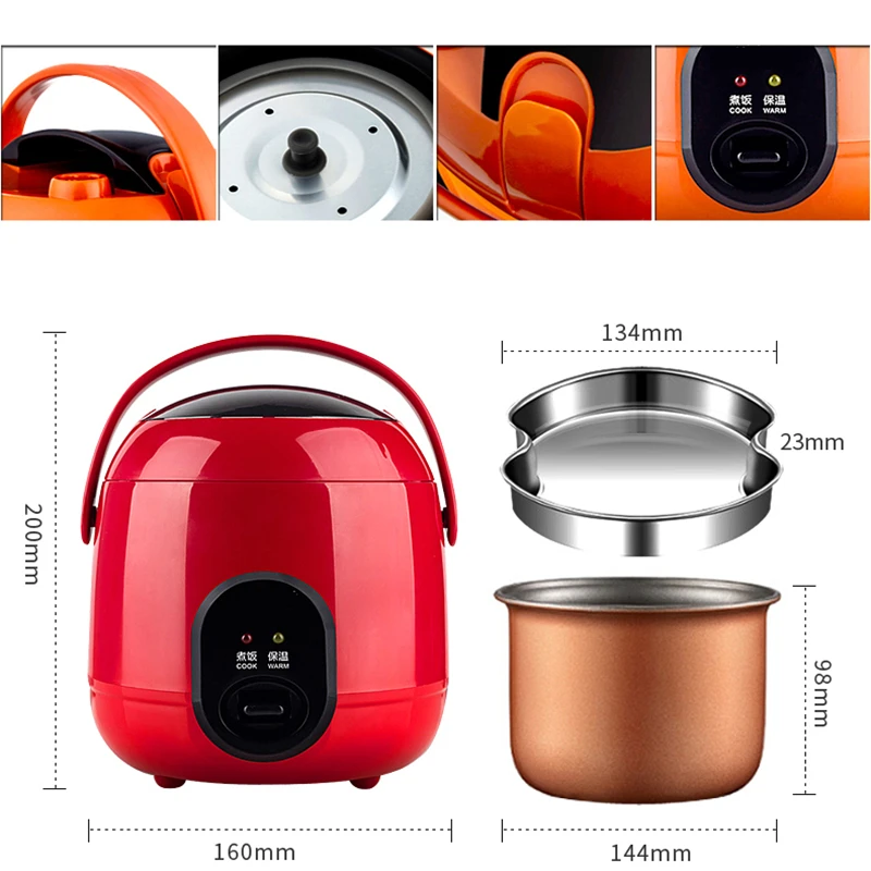 

1.2L Mini Electric Rice Cooker 2 Layers Multi Heating Food Steamer Multifunction Non-stick Cooking Pot 1-2 People Lunch Box