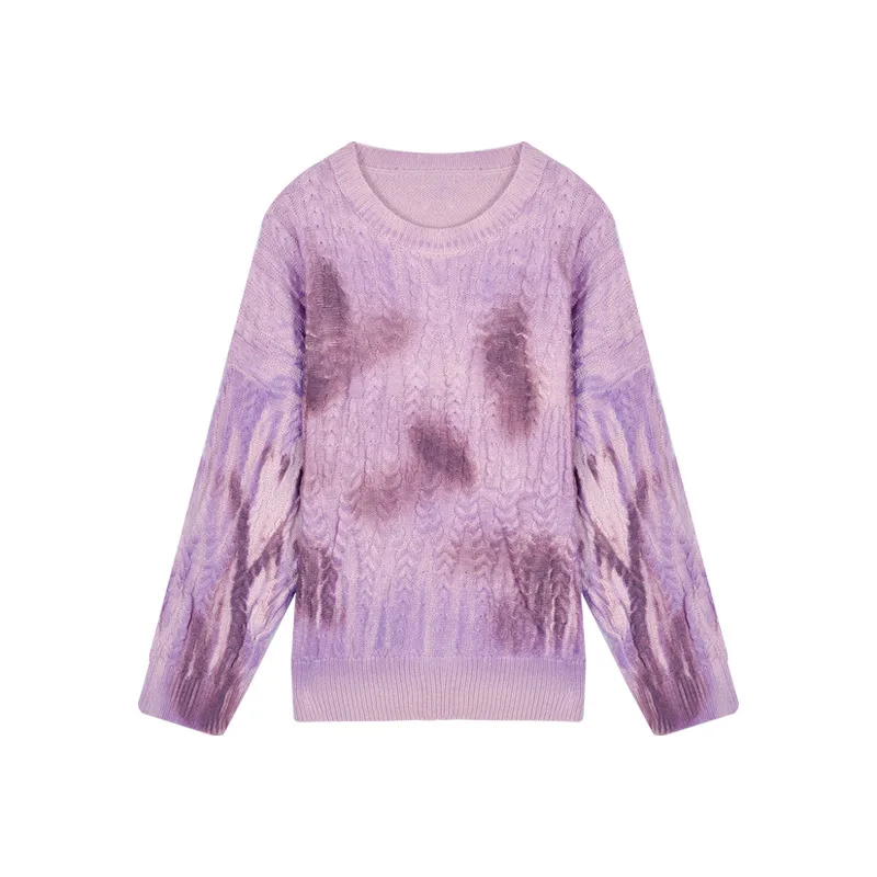 

2020 Autumn Winter Women Sweater Round Neck Fashion Long Sleeve Loose Female Pullovers Kintted Casual Lazy Style Tie Dye