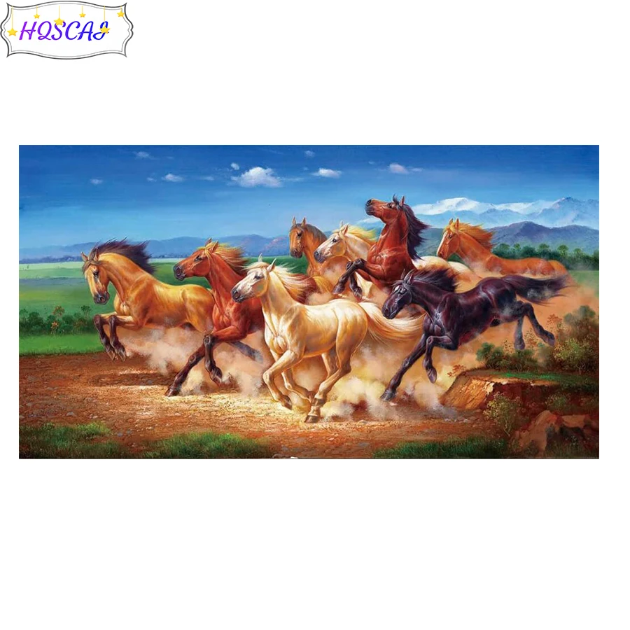 5D diamond painting 8 horses running round animal diamond embroidery mosaic home decoration pattern 3d DIY handmade gift picture