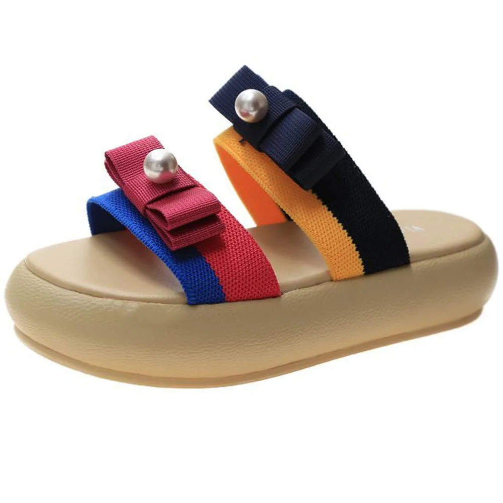 

RIBETRINI Summer Sweet Platform Shoes New Ins Hot Fashion Bright mixed-color Women Slides Cute butterfly-knot Slides
