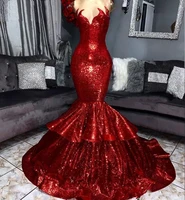 elegant sparkly dark red sequins mermaid african prom dresses for black girls off shoulder plus size formal dress evening gowns