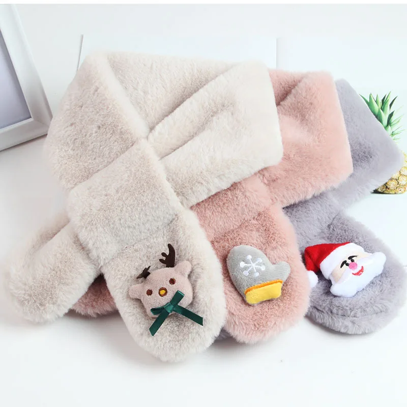 

Kid's Christmas Deer Santa Claus Scarves Children Girls Kids Keep Warm Faux Rabbit Fur Scarves Collar Thickening Winter Scarf