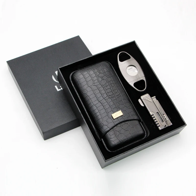 

Набор из нержавеющей стали, чехол и 4 фонарь, струйная зажигалка с резаком для сигар, набор инструментов для курения, подарочный набор