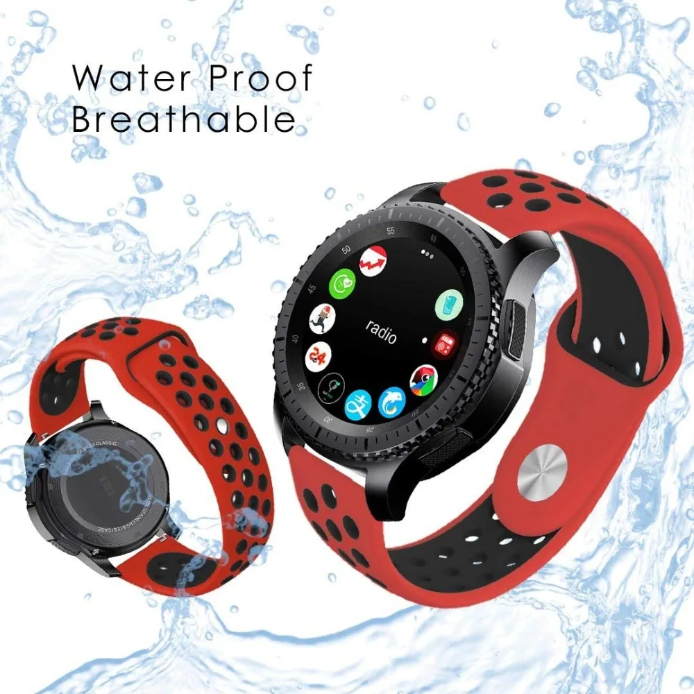 UEBN 22 мм 20 мм силиконовый сменный дышащий ремешок для часов Garmin Vivoactive 3 samsung gear S2 S3 спортивные ремешки для часов