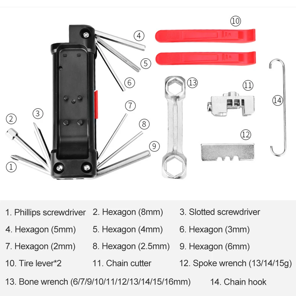 

NEW RED Multifunctional Bicycle Maintenance Tool Bicycle Combination Tool Tire Repair Wrench for Bicycle Mountain Bike