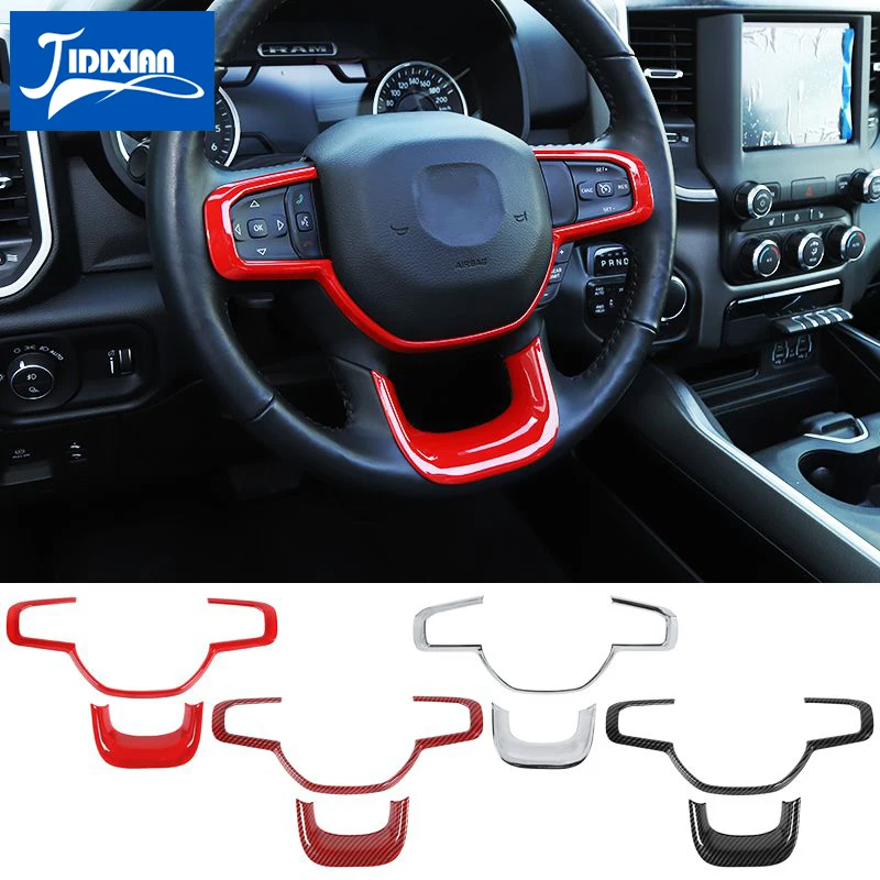 

JIDIXIAN Car Steering Wheel Button Frame Decoration Cover Stickers for Dodge RAM 2018-2021 Interior Accessories