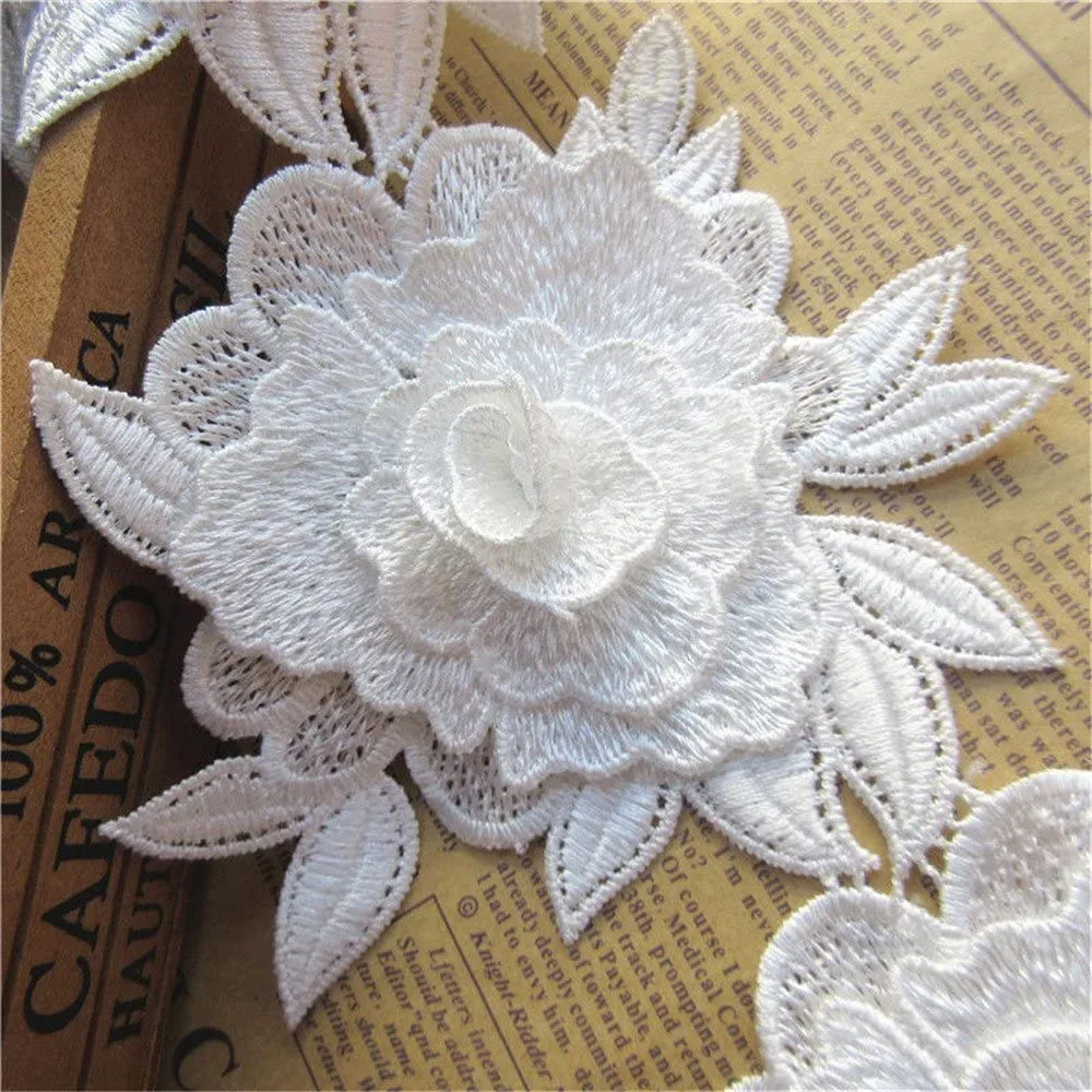 Белая Полиэстеровая 3D Цветочная кружевная отделка по краям 12 см лента с вышивкой