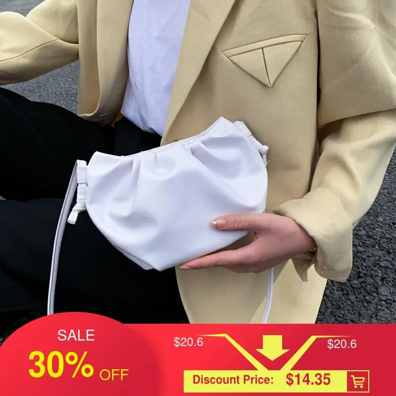 

bags for women 2020 purses luxury beach designer leather shoulder bag Mini white pleated semi-circular dumpling shoulder bag