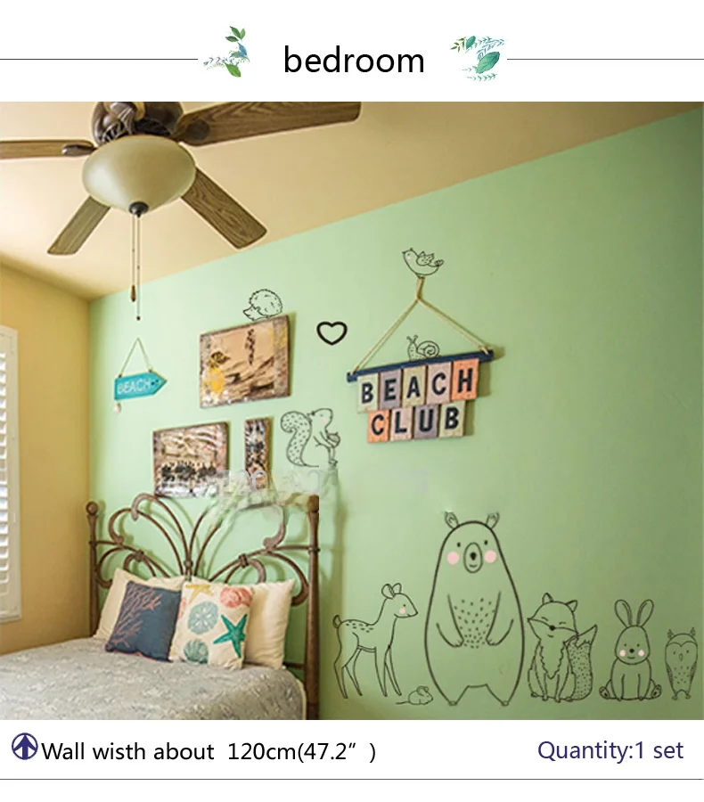 

2021 novel cartoon animal wall stickers PVC wallpaper diy panda fox mural home decoration background paper personality stickers