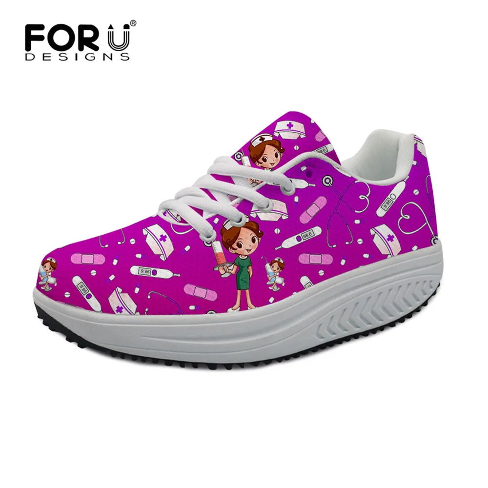 

FORUDESIGNS Shoes Woman Casual Sneakers Flats Platform Nurse Pattern Height Increasing Female Swing Slimming Shoes Zapatos 2020