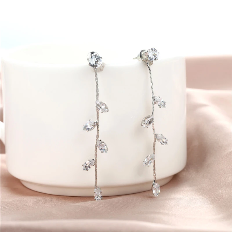 CARTER LISA изысканные серьги капли из циркония с серебряными листьями модные