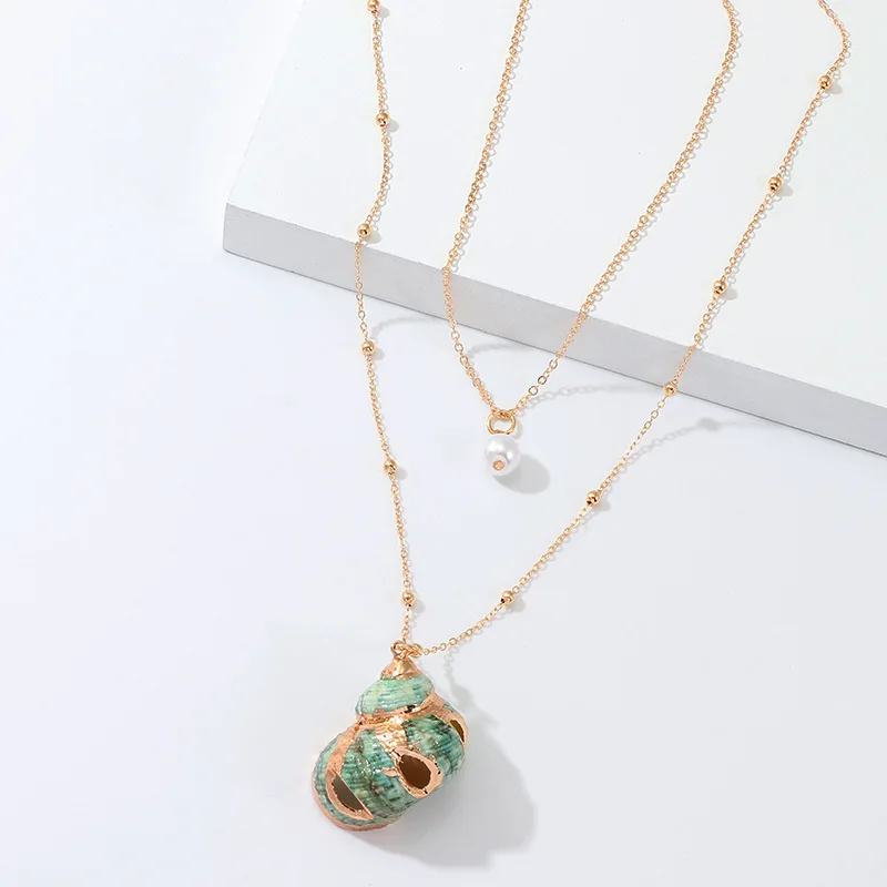 Beach Chic Double Layer Natural Shell Conch Necklace For Women European Simple Starfish Sweater Chain for Travel N225 | Украшения и