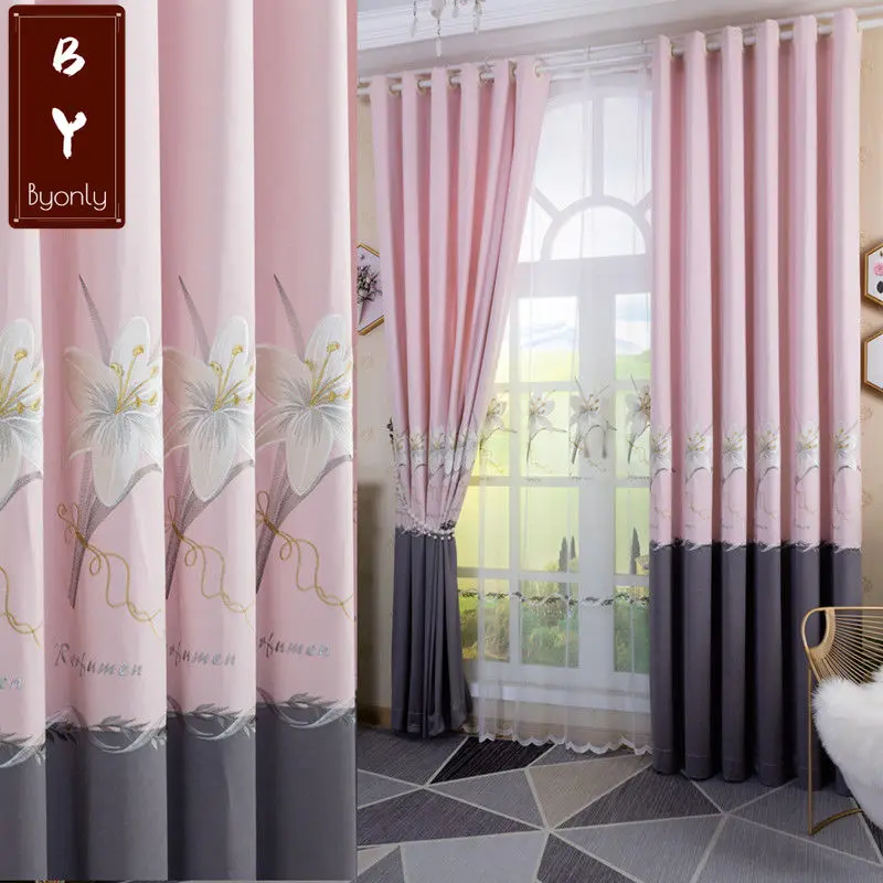 

New Dutch Color Matching Embroidered Curtain Window Lily Embroidered Blackout Curtain Curtains for Living Dining Room Bedroom