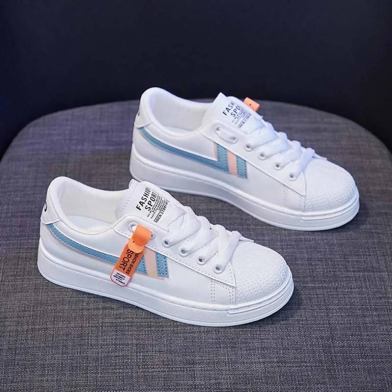 

2021 New Fashion Leather Women Chunky Sneakers White Shoes Lace Up Tenis Feminino Zapatos De Mujer Platform Women Casual Shoe