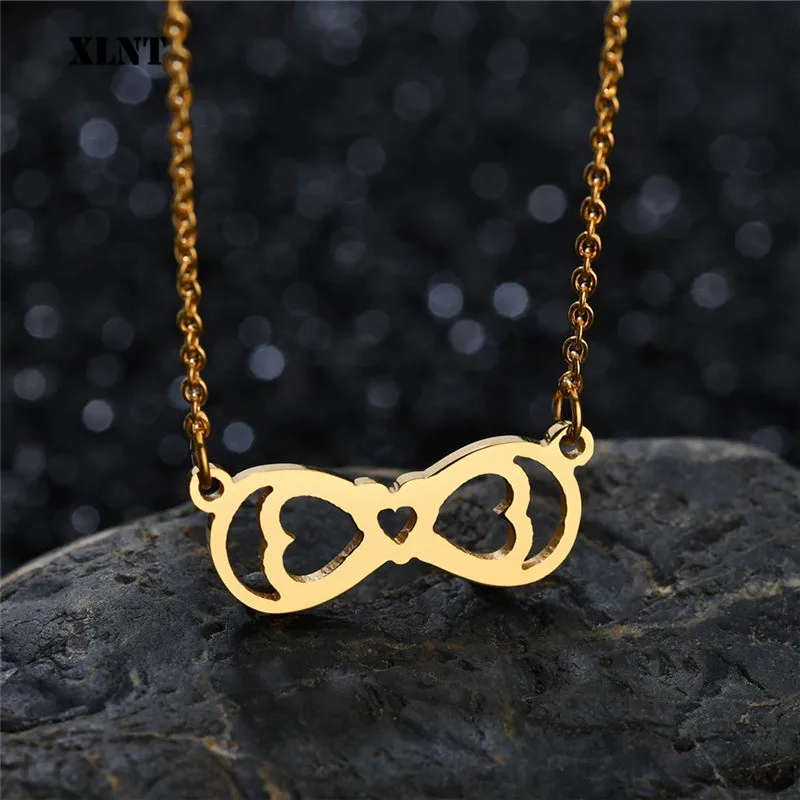 XLNT Tiny Infinity Heart Pendant Necklaces for Women Choker Lucky Number Eight Geometric Long Chain Necklace | Украшения и